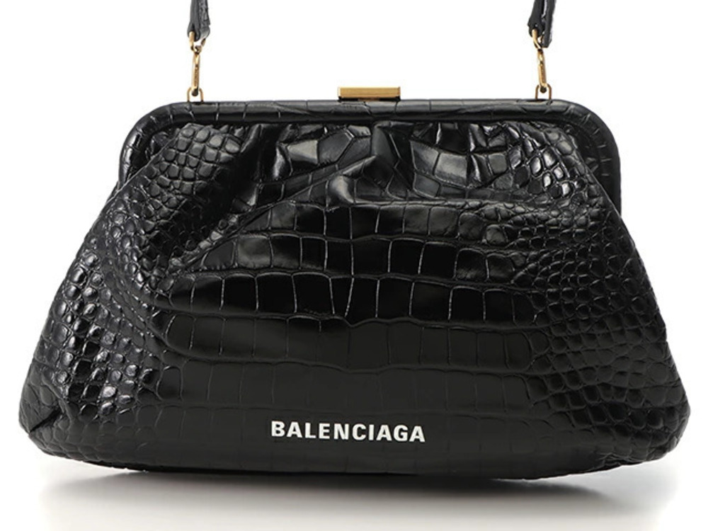 Balenciaga coin purse shoulder bag black calfskin T